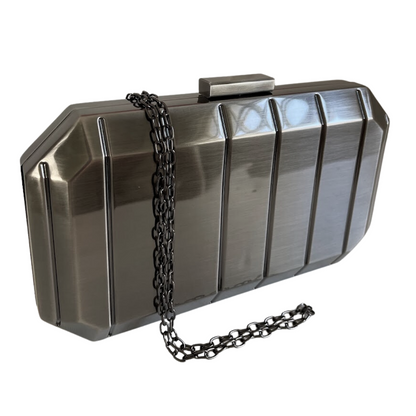 Bolsa Festa Clutch Metal Escovado Prata Grafite