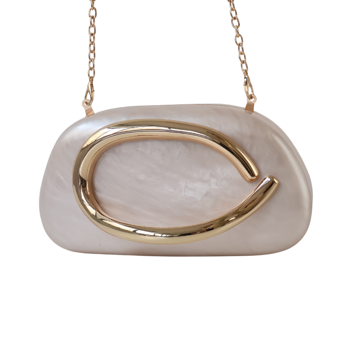 Bolsa de Festa Clutch Acrílico Perolada Bege Nude