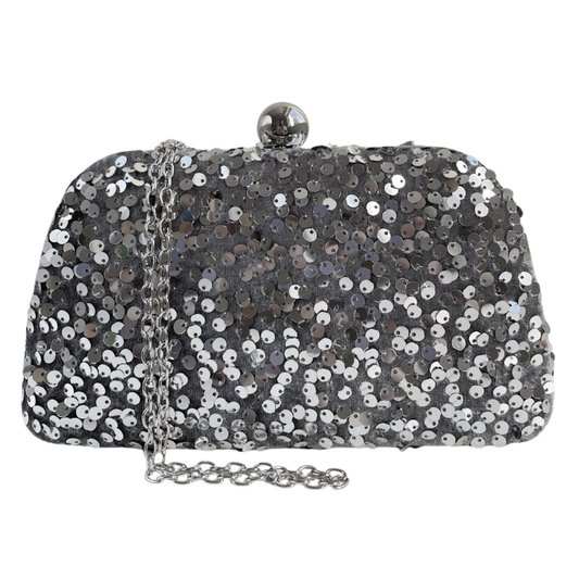 Bolsa de Festa Clutch Paetê Lantejoulas Prata