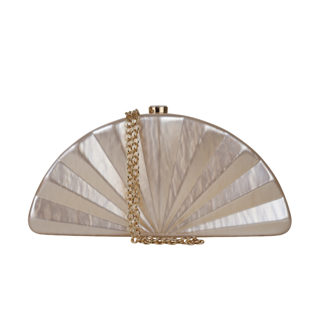 Bolsa de Festa Clutch Acrílico Perolado Meia Lua Bege