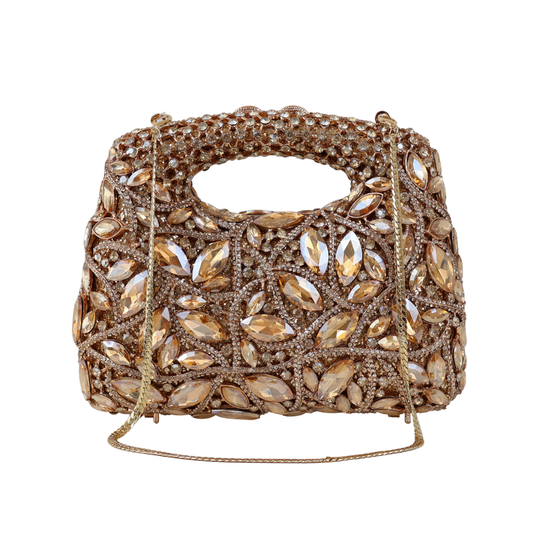 Bolsa Festa Clutch Pedraria Strass Dourada