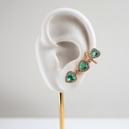 Brinco Earcuff Dourado e Cristal Verde - Semijoia