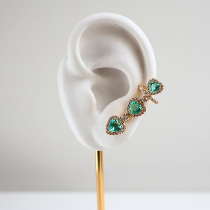 Brinco Earcuff Dourado e Cristal Verde - Semijoia