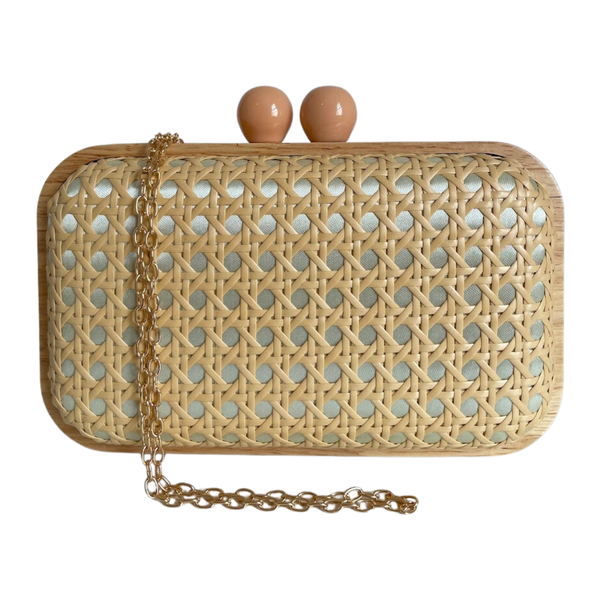 Bolsa de Festa Clutch Madeira e Palha da Índia Bege