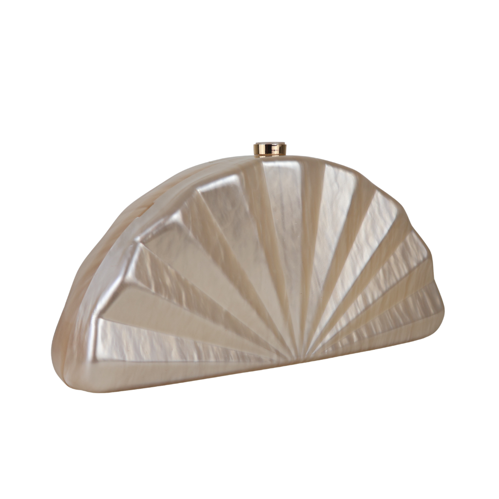 Bolsa de Festa Clutch Acrílico Perolado Meia Lua Bege