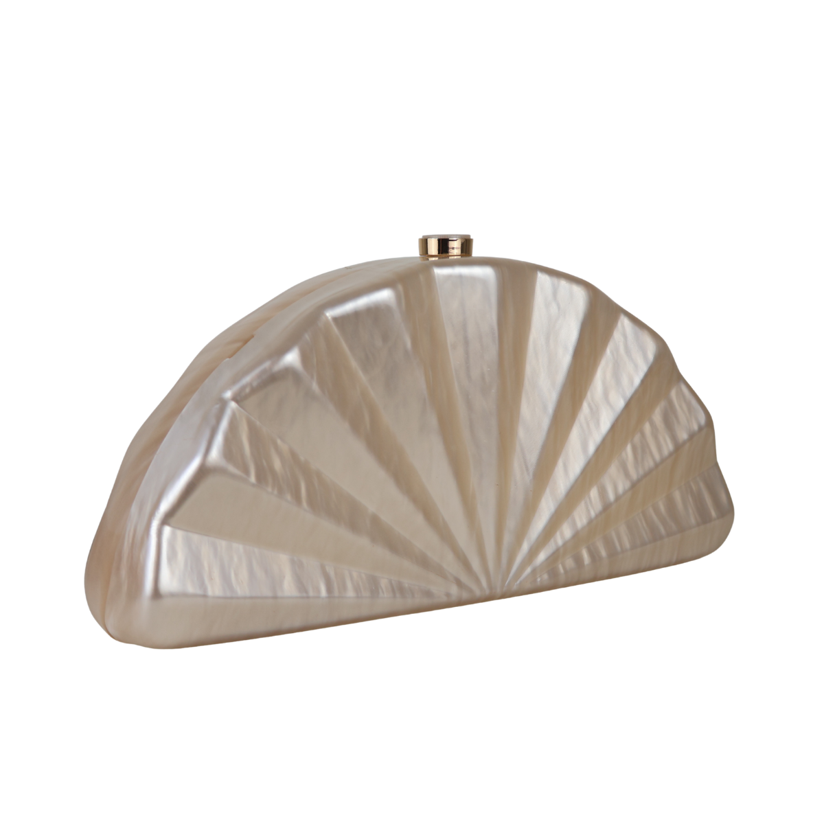Bolsa de Festa Clutch Acrílico Perolado Meia Lua Bege