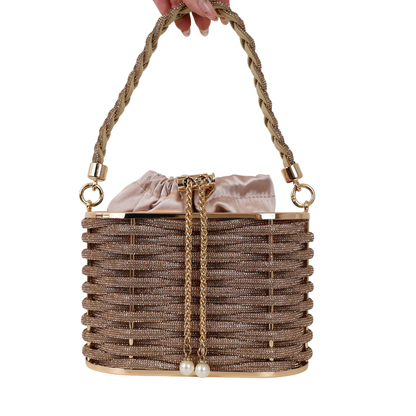 Bolsa de Mão Cesto em Pedraria Champagne