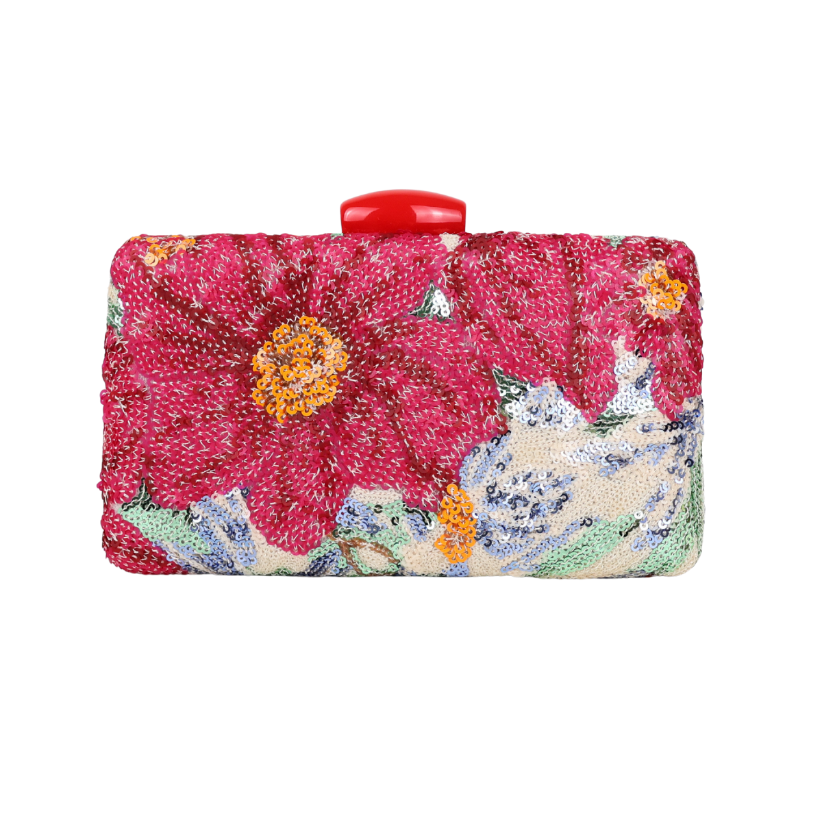Bolsa Clutch Festa Lantejoulas Bordadas Flores Rosa