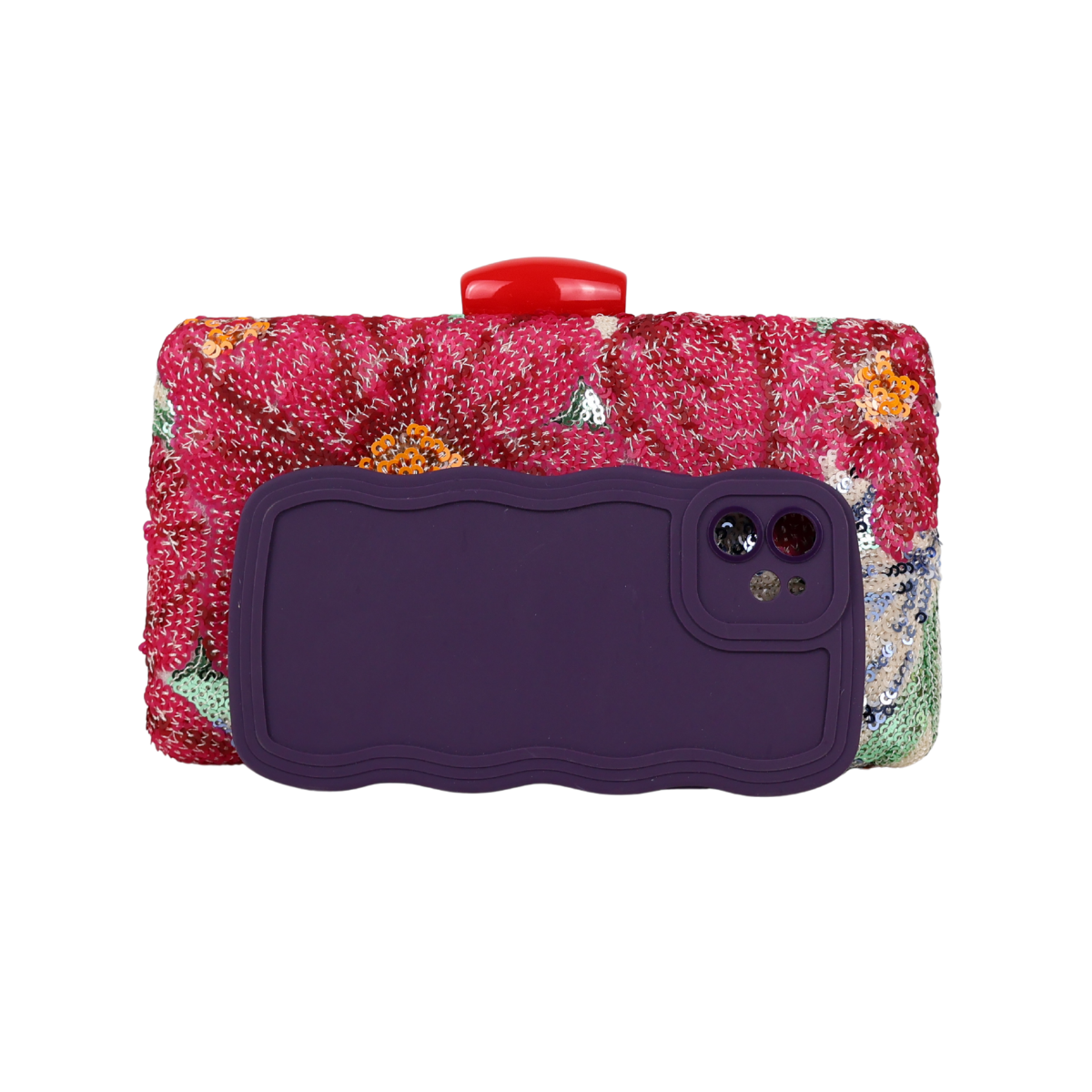 Bolsa Clutch Festa Lantejoulas Bordadas Flores Rosa