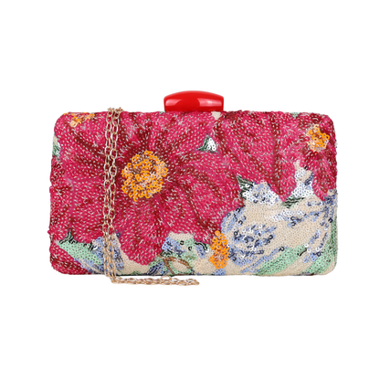 Bolsa Clutch Festa Lantejoulas Bordadas Flores Rosa