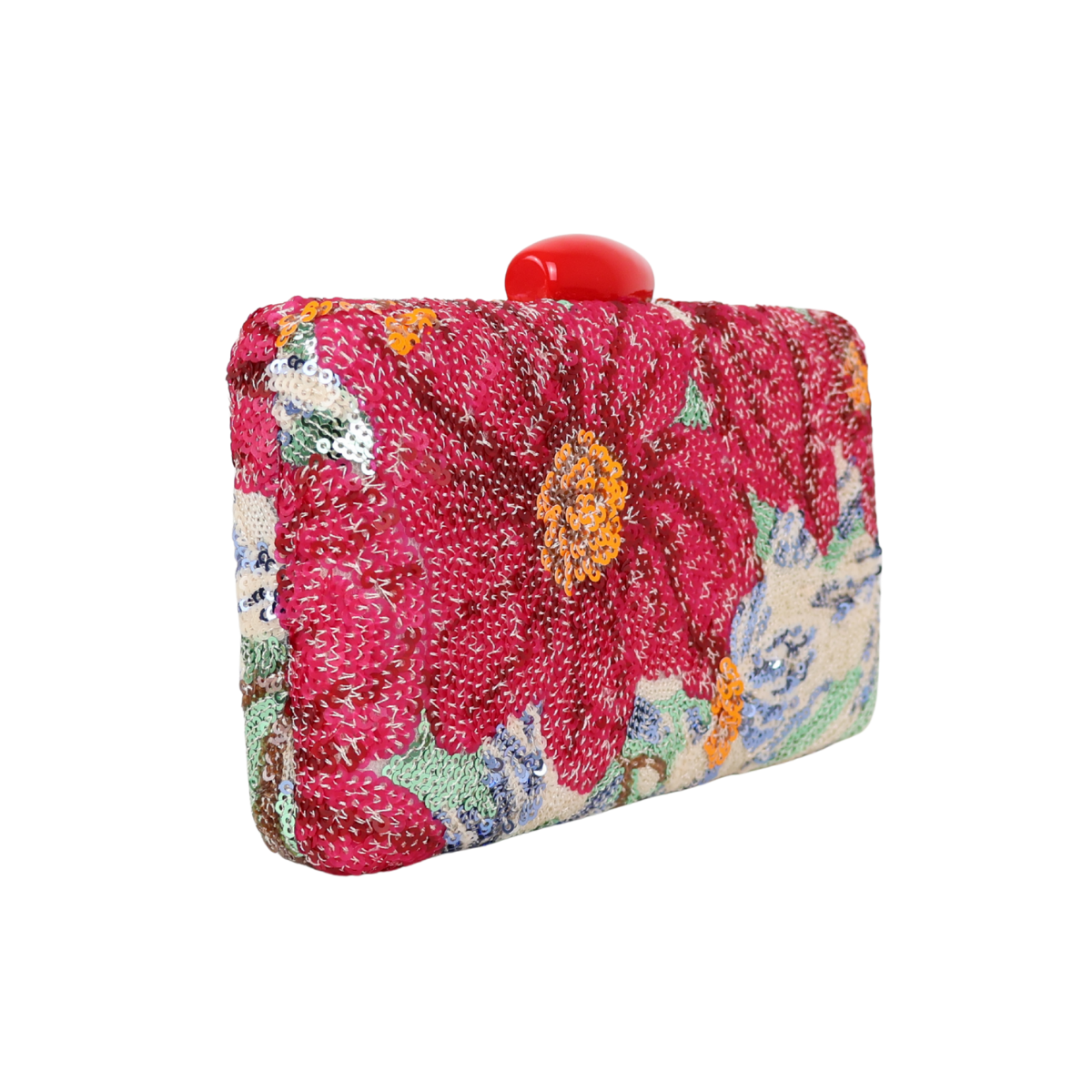 Bolsa Clutch Festa Lantejoulas Bordadas Flores Rosa