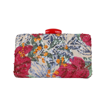 Bolsa Clutch Festa Lantejoulas Bordadas Flores Rosa