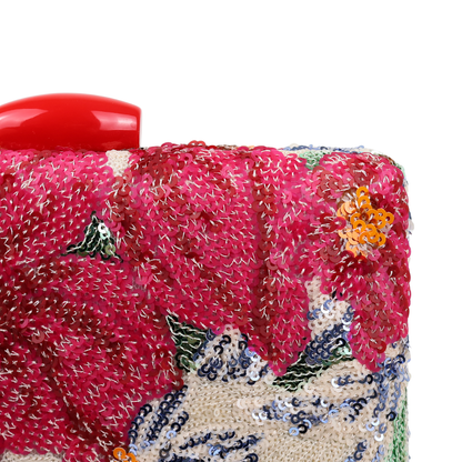 Bolsa Clutch Festa Lantejoulas Bordadas Flores Rosa