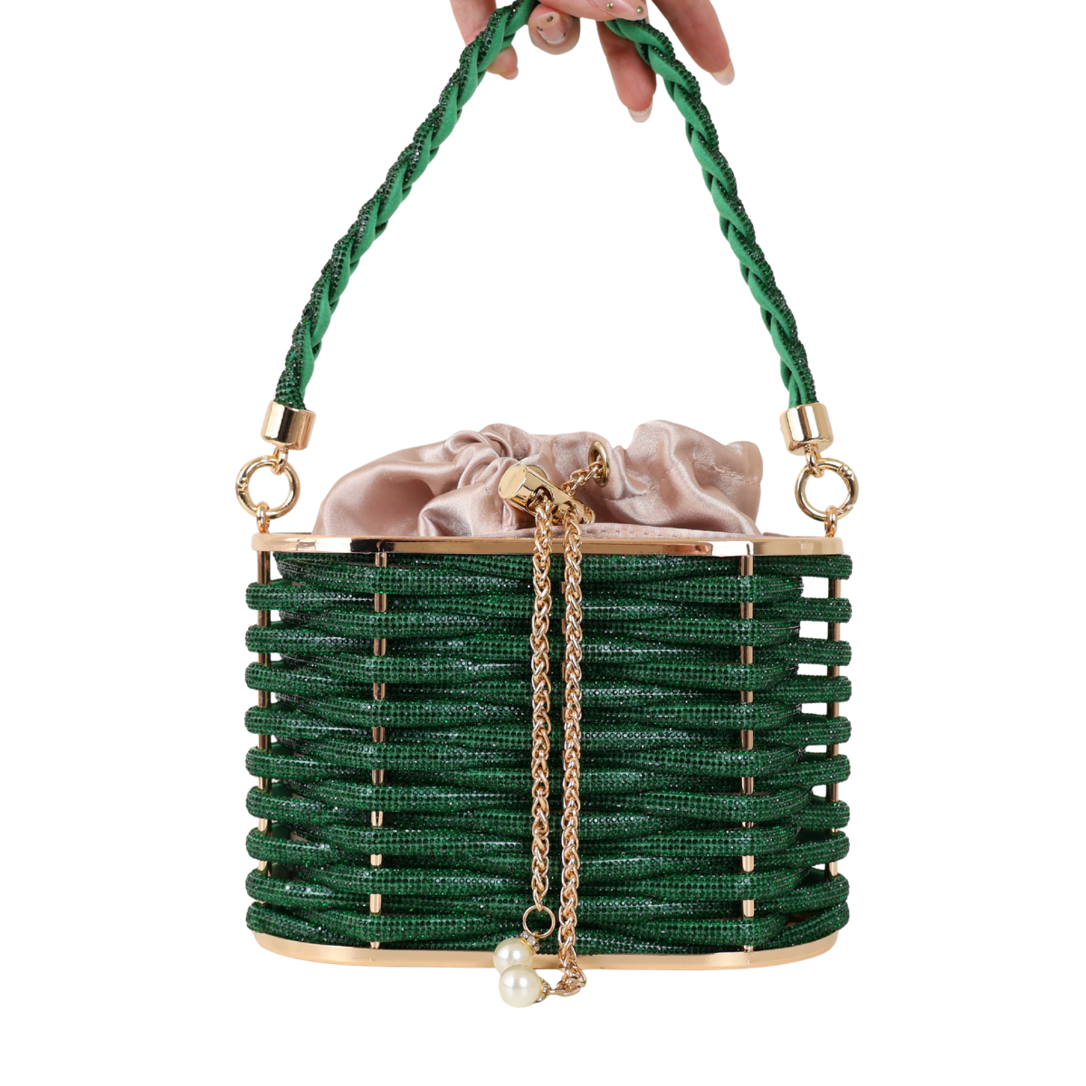 Bolsa de Mão Cesto em Pedraria Verde
