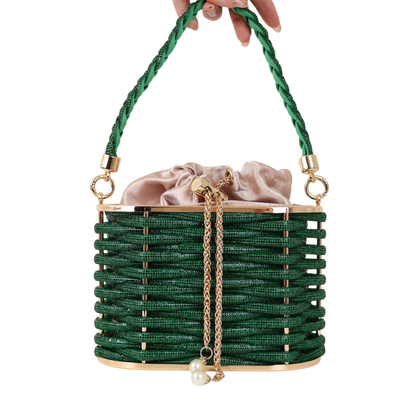 Bolsa de Mão Cesto em Pedraria Verde