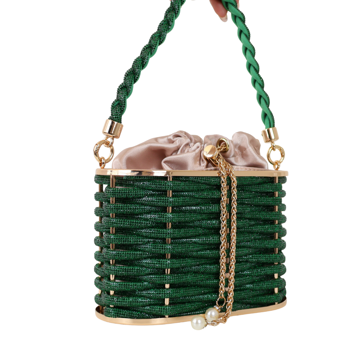 Bolsa de Mão Cesto em Pedraria Verde