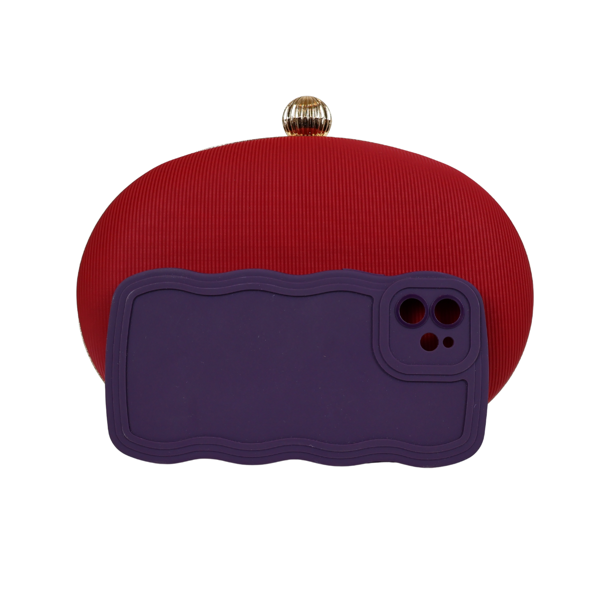 Bolsa de Festa Clutch Tecido Oval Vermelha