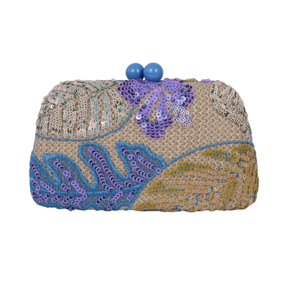 Bolsa Clutch Festa Bordada Flores Azul