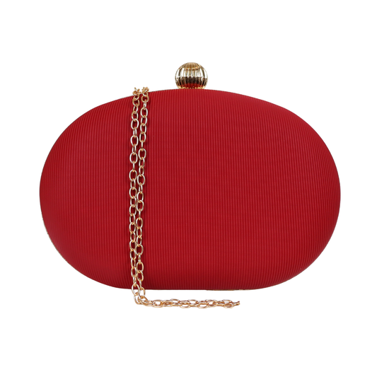 Bolsa de Festa Clutch Tecido Oval Vermelha