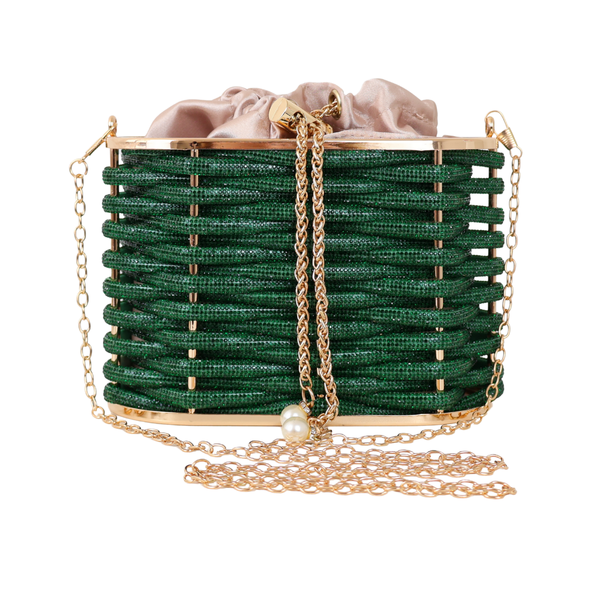 Bolsa de Mão Cesto em Pedraria Verde