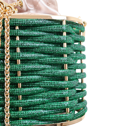 Bolsa de Mão Cesto em Pedraria Verde