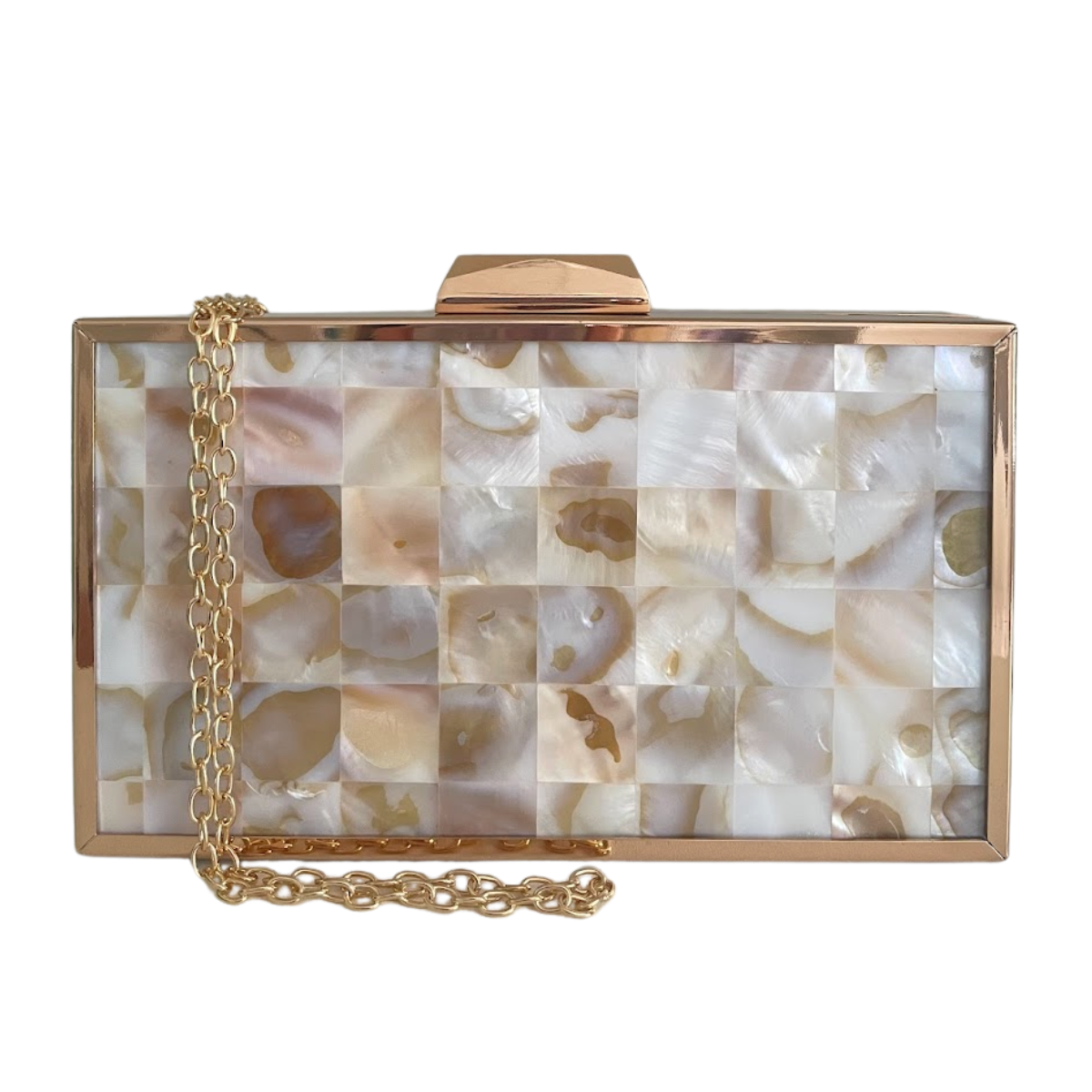 Bolsa de Festa Clutch Metalizada Madrepérola Bege