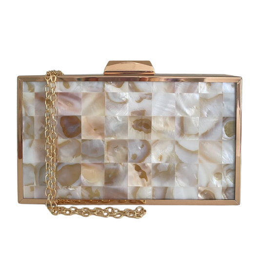 Bolsa de Festa Clutch Metalizada Madrepérola Bege