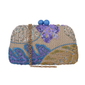 Bolsa Clutch Festa Bordada Flores Azul e Lavanda
