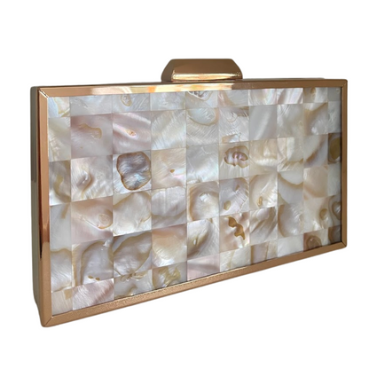Bolsa de Festa Clutch Metalizada Madrepérola Bege