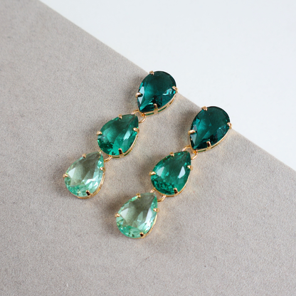 Brinco Dourado e Cristal Verde - Semijoia