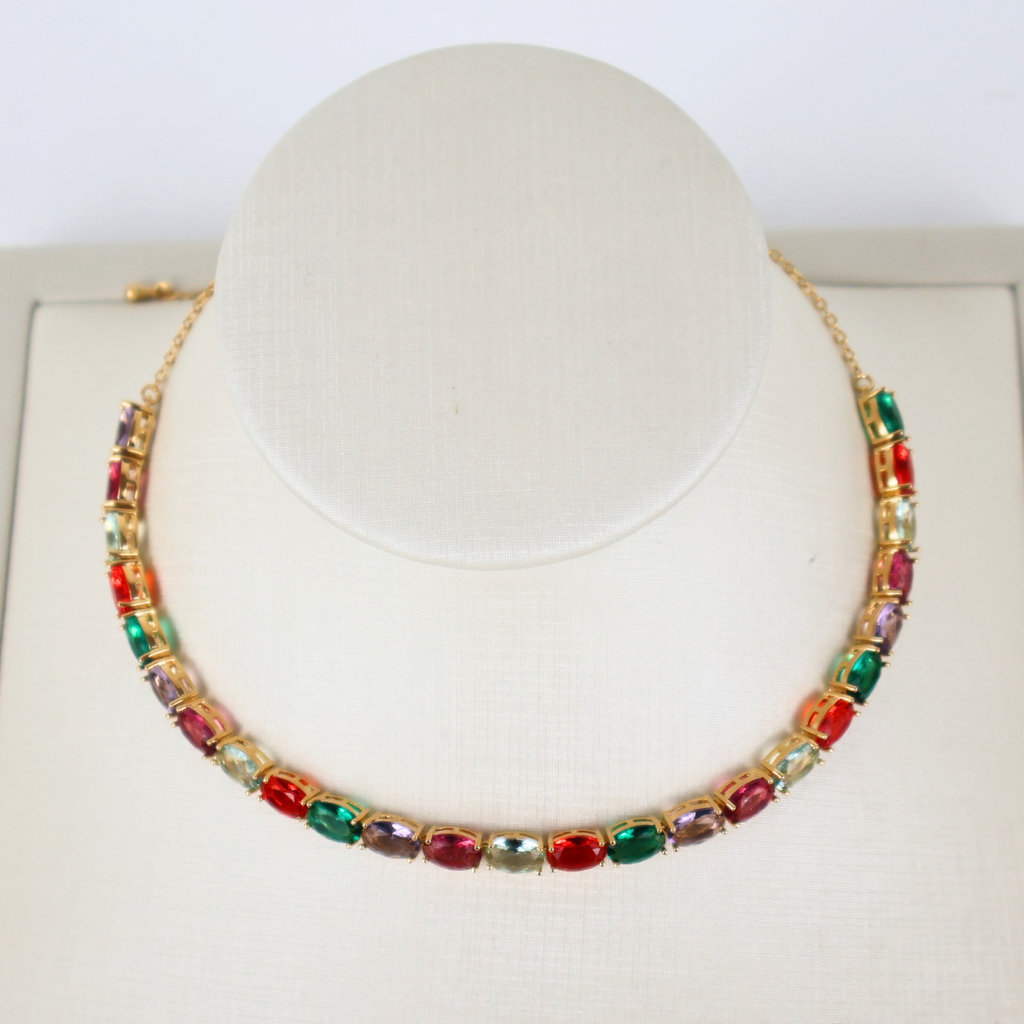 Colar Choker - Cristal Multicolorido - Semijoia