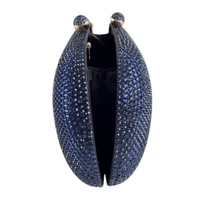 Bolsa Festa Clutch Pedraria Strass Oval Azul Marinho