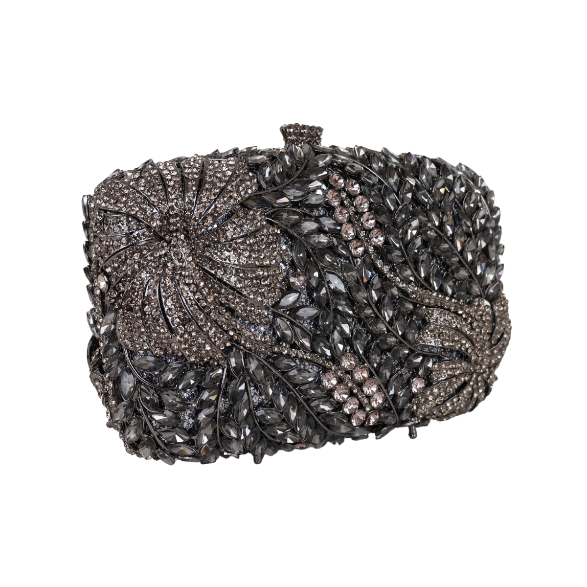 Bolsa Festa Clutch Pedraria Strass Prata Grafite