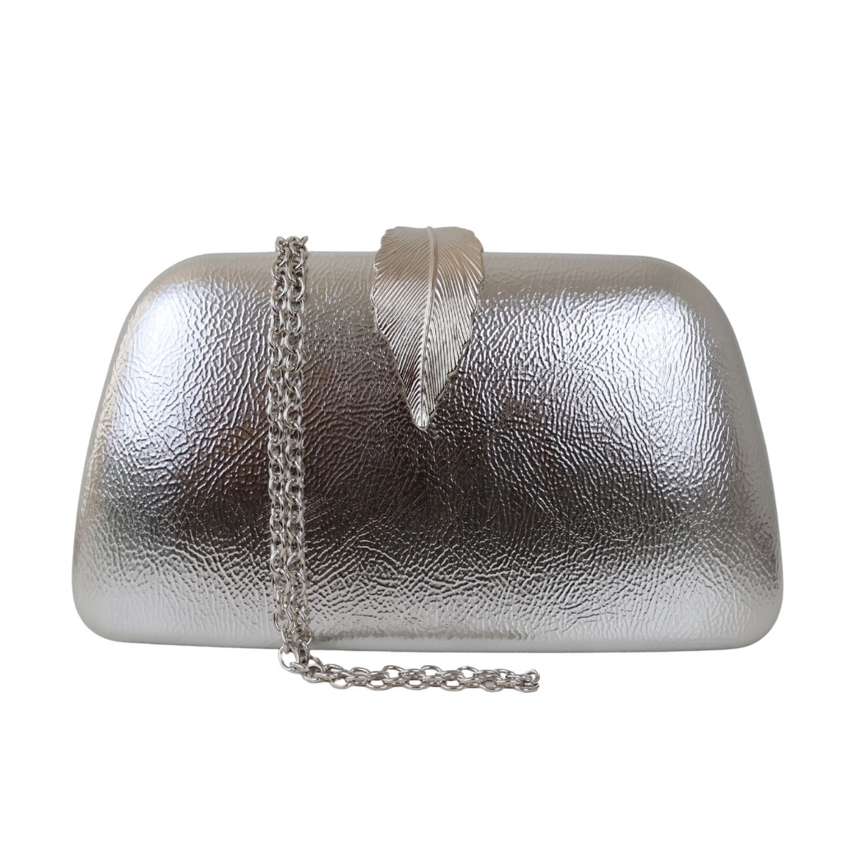 Bolsa Clutch Festa Fecho de Folha Prata