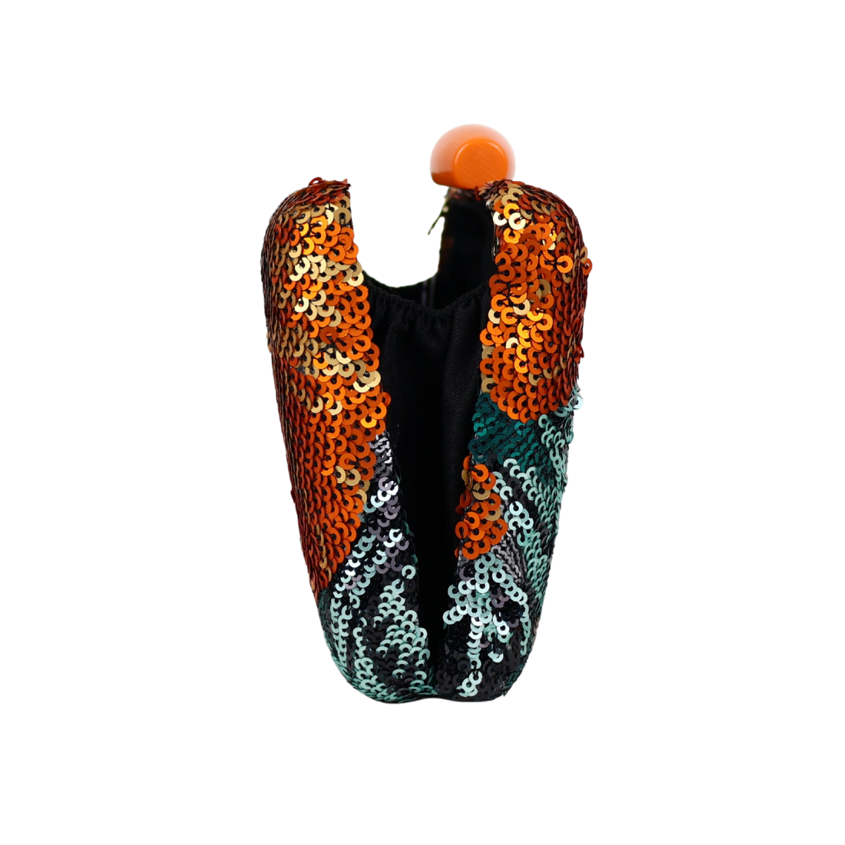 Bolsa Clutch Festa Lantejoulas Bordadas Flores Laranja e Verde