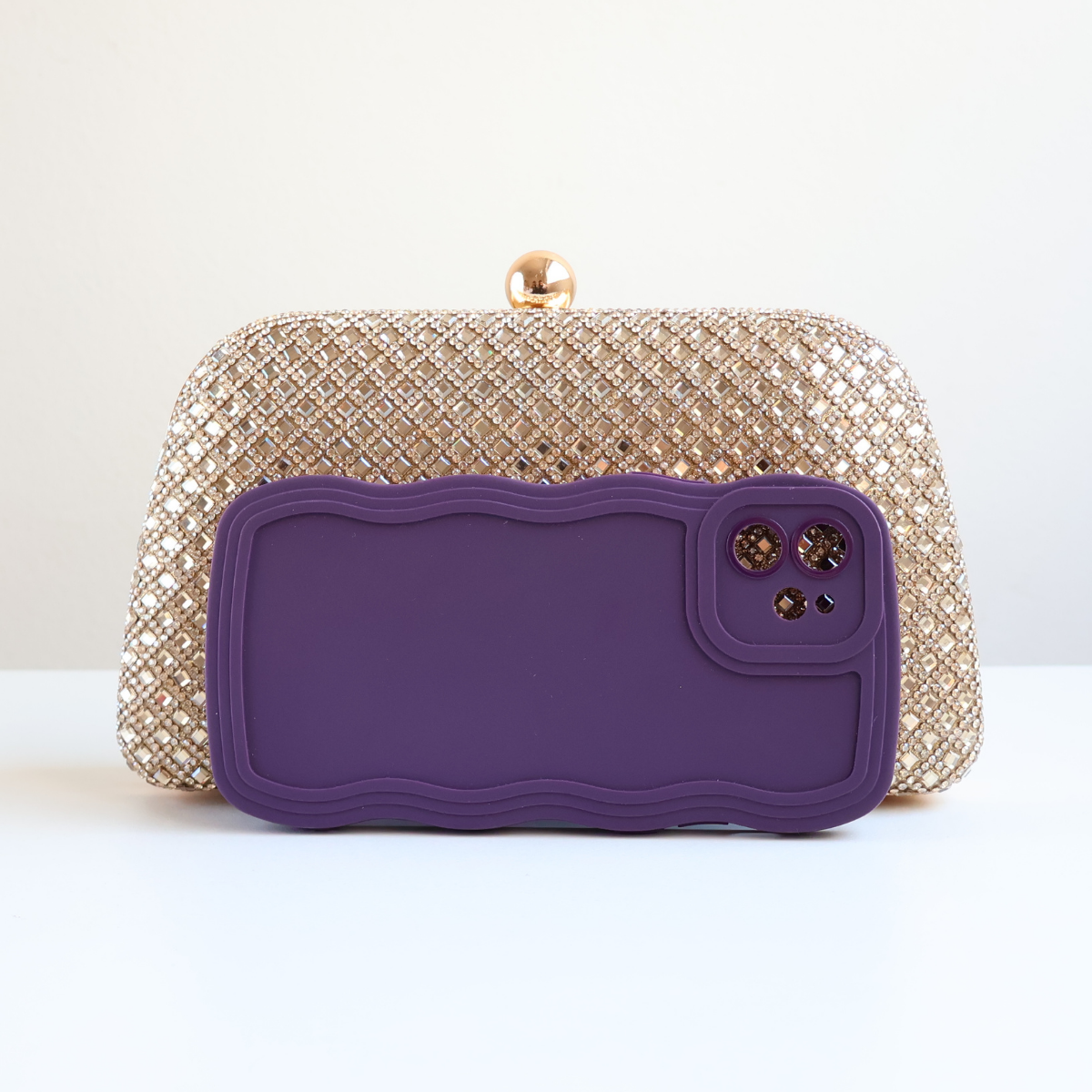 Bolsa Festa Clutch Strass Dourada