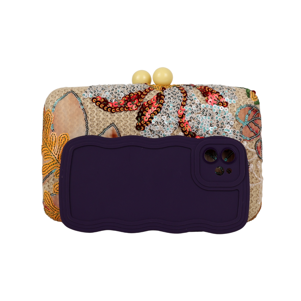 Bolsa Clutch Festa Lantejoulas Bordadas Flores Bege