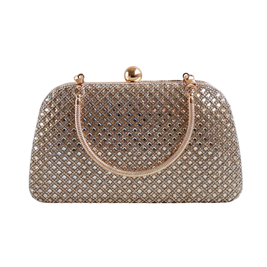Bolsa Festa Clutch Strass Dourada