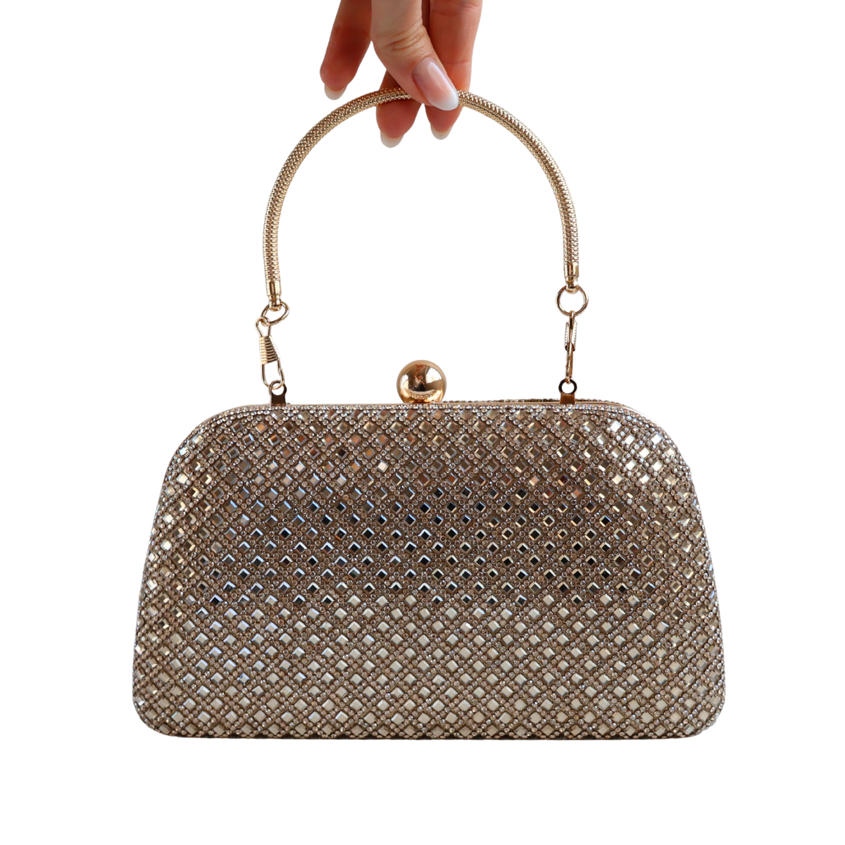 Bolsa Festa Clutch Strass Dourada