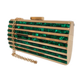Bolsa Festa Clutch Dourada Perolada Espelhada Verde