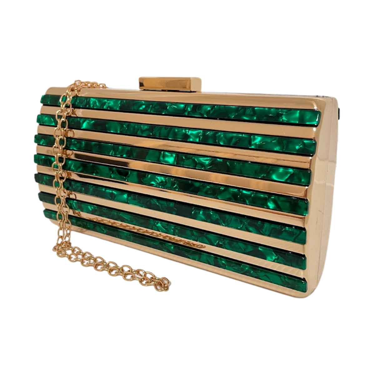 Bolsa Festa Clutch Dourada Perolada Espelhada Verde
