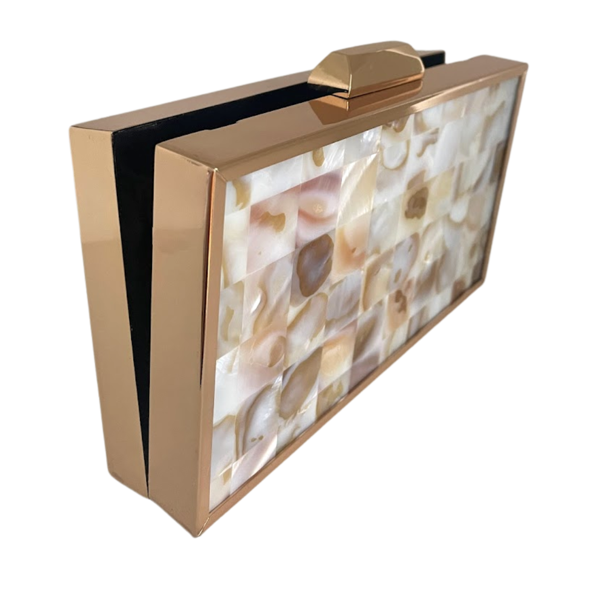 Bolsa de Festa Clutch Metalizada Madrepérola Bege