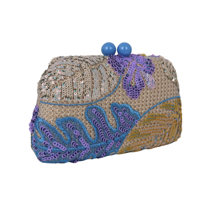 Bolsa Clutch Festa Bordada Flores Azul