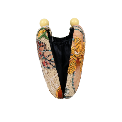 Bolsa Clutch Festa Lantejoulas Bordadas Flores Bege