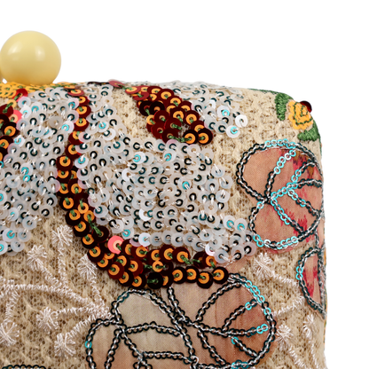 Bolsa Clutch Festa Lantejoulas Bordadas Flores Bege
