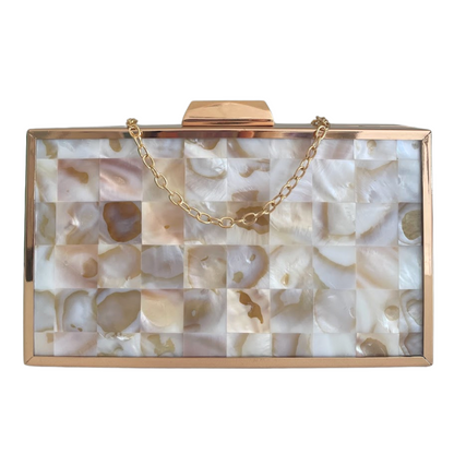 Bolsa de Festa Clutch Metalizada Madrepérola Bege