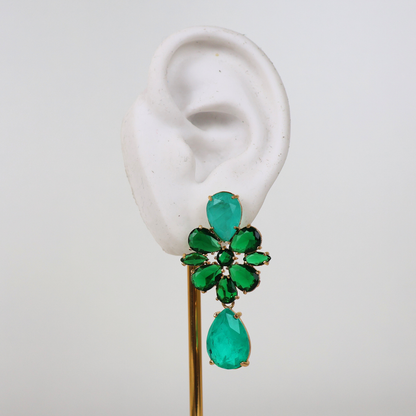 Brinco Dourado e Cristal Verde - Semijoia