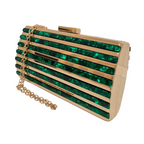 Bolsa Festa Clutch Dourada Perolada Espelhada Verde
