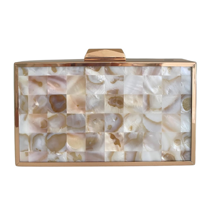 Bolsa de Festa Clutch Metalizada Madrepérola Bege