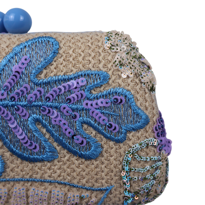 Bolsa Clutch Festa Bordada Flores Azul